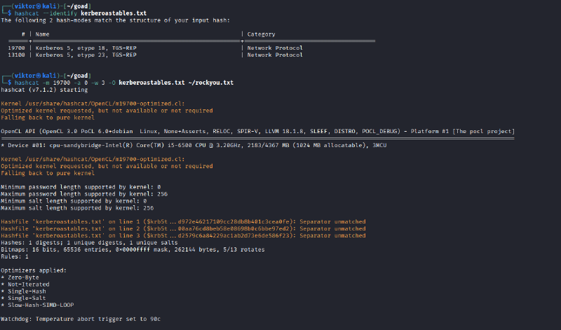 Hashcat identifying AES and RC4 Kerberos service-ticket formats