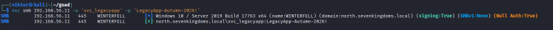 NetExec validating the cracked service-account password